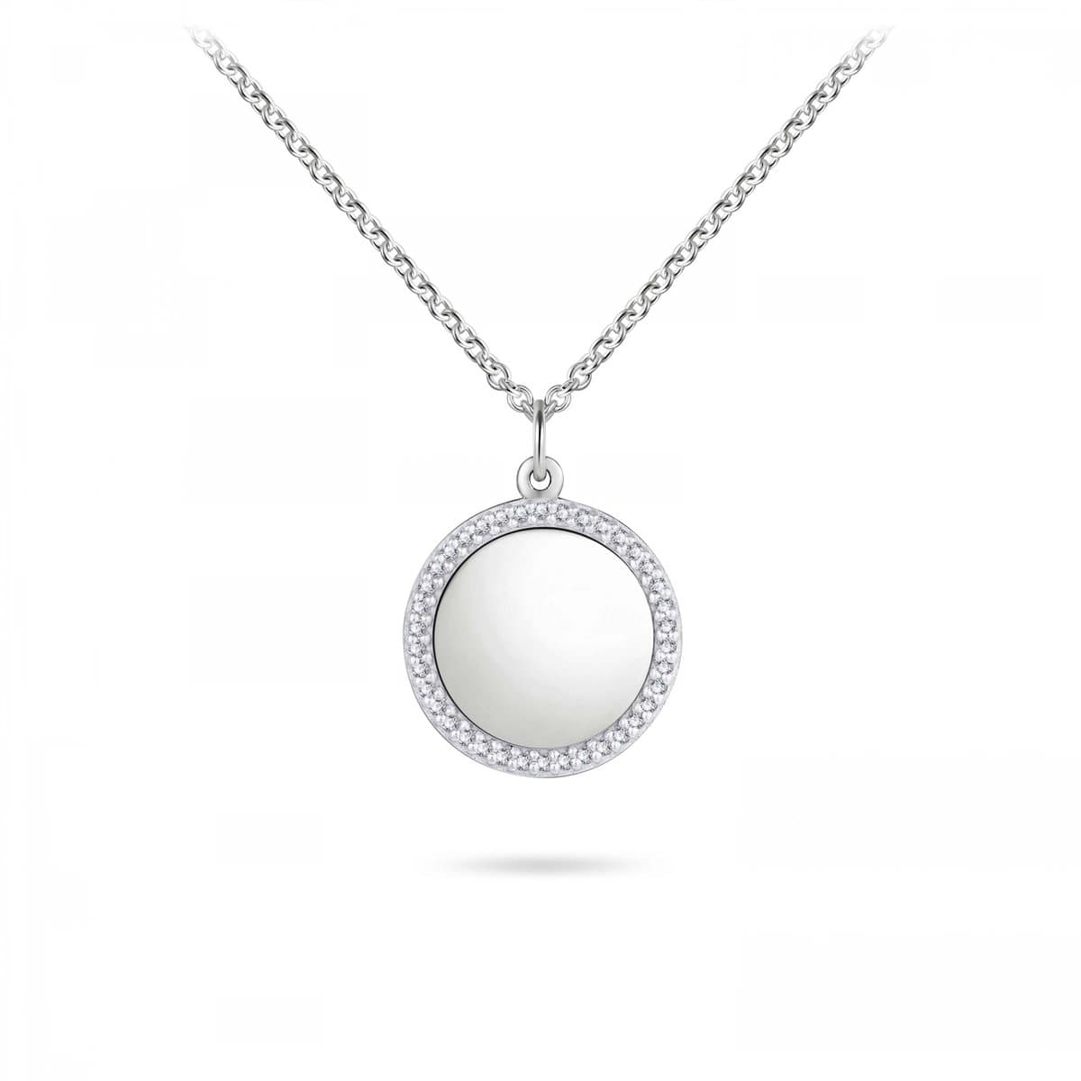 Gisser Jewels - Hanger incl. Collier - Rond Graveerbaar gezet met Zirkonia Stenen - 12mmØ - Lengte 42+5cm - Gerhodineerd Zilver 925 - N1099-42+5
