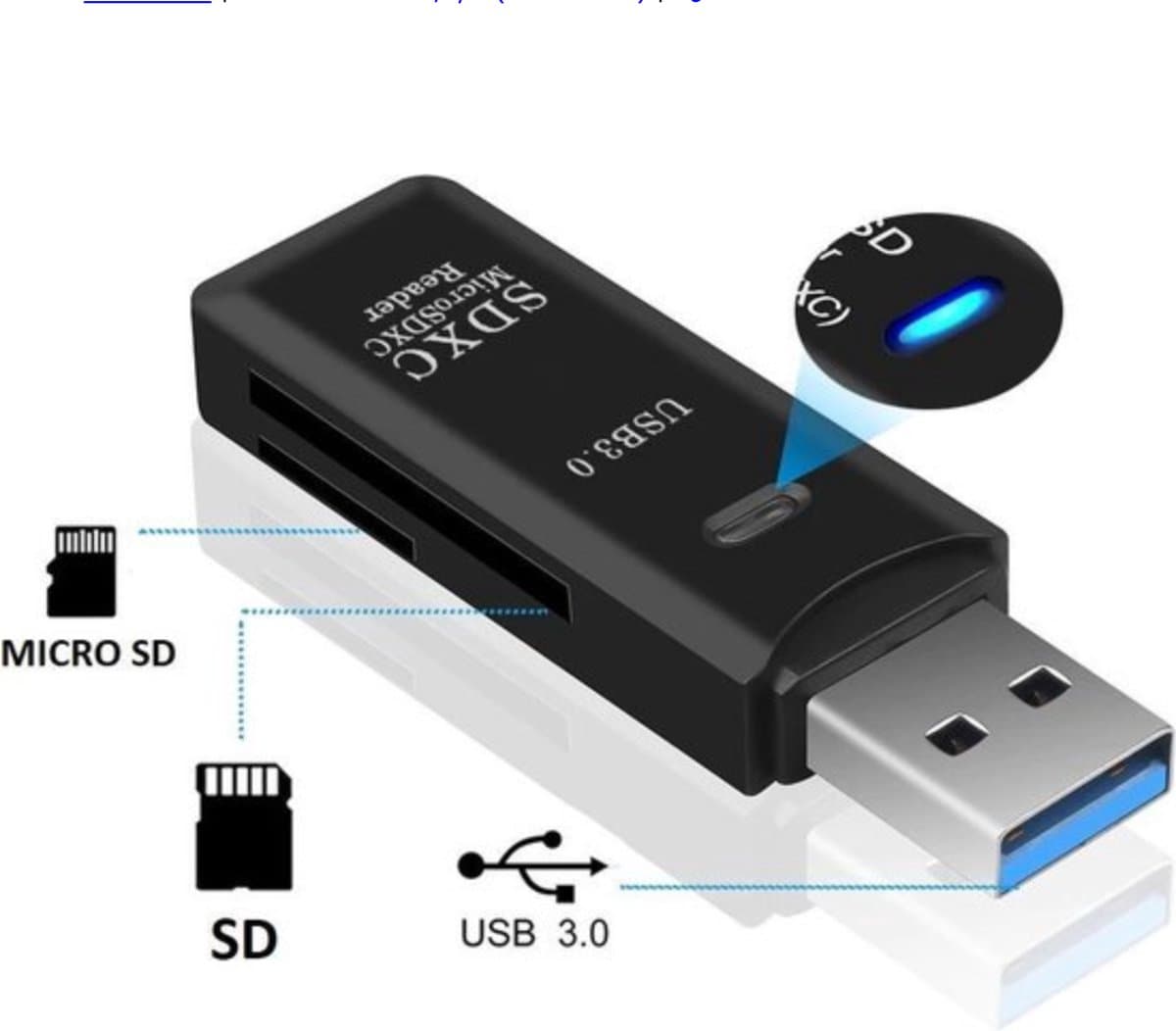 SD Kaart lezer & Micro-SD kaart lezer (2-in-1) - USB 3.0 - Zwart - Micro SDHC - Geschikt voor Apple, Windows & TV - SD Reader - TF kaart