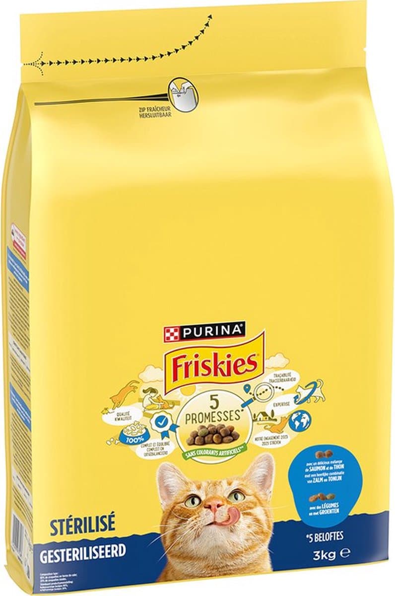 3x Friskies droogvoer voor katten - zalm, tonijn & groenten - kattenbrokken voor gesteriliseerde katten- 3kg