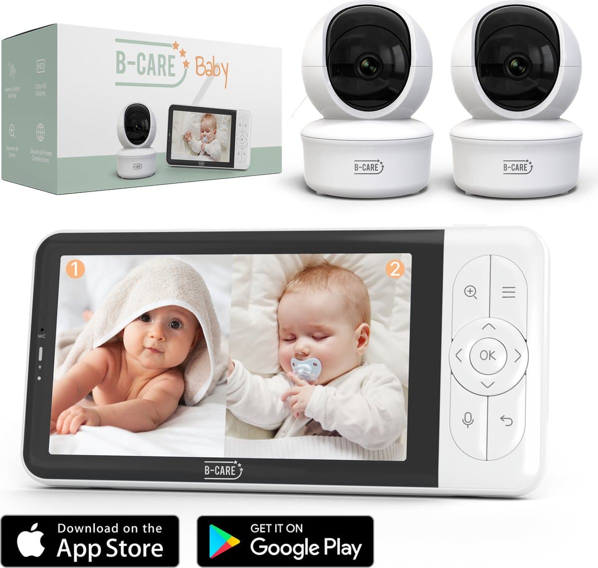 B-Care Moon Wifi Connected - Babyfoon Met 2 Camera's - Babyfoon Met Wifi En App - Babyfoon Met Camera - 5.0 Inch HD Baby Monitor