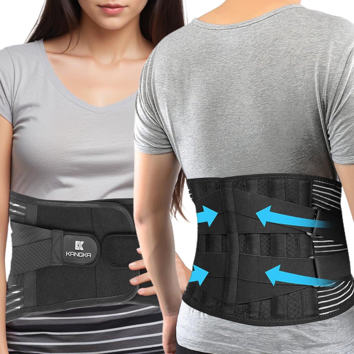 KANGKA Rugbrace maat XL - Rugband voor Onderrug met Baleinen - Rug Brace voor Lage Rugpijn - Rug Corrector voor Houding Correctie - Rugbandage Ondersteuning Band