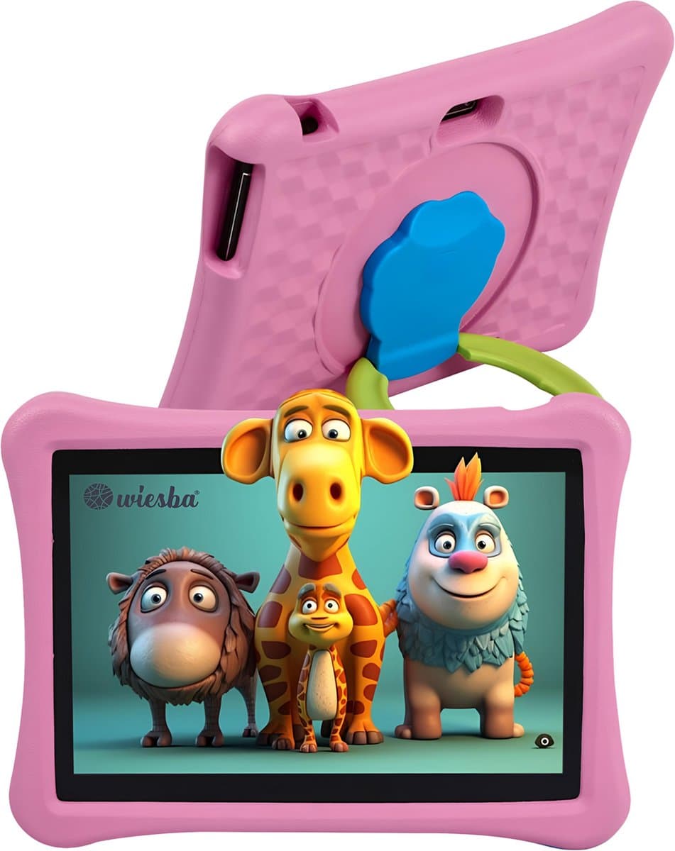 Wiesba Kindertablet – Kindertablet - Tablet voor Kinderen - 100%Kidsproof – Extra Groot – Vanaf 3 Jaar - Ook Voor Volwassen Gebruik - 10 Inch - Ouderlijk Toezicht – Met Beschermhoes – Roze