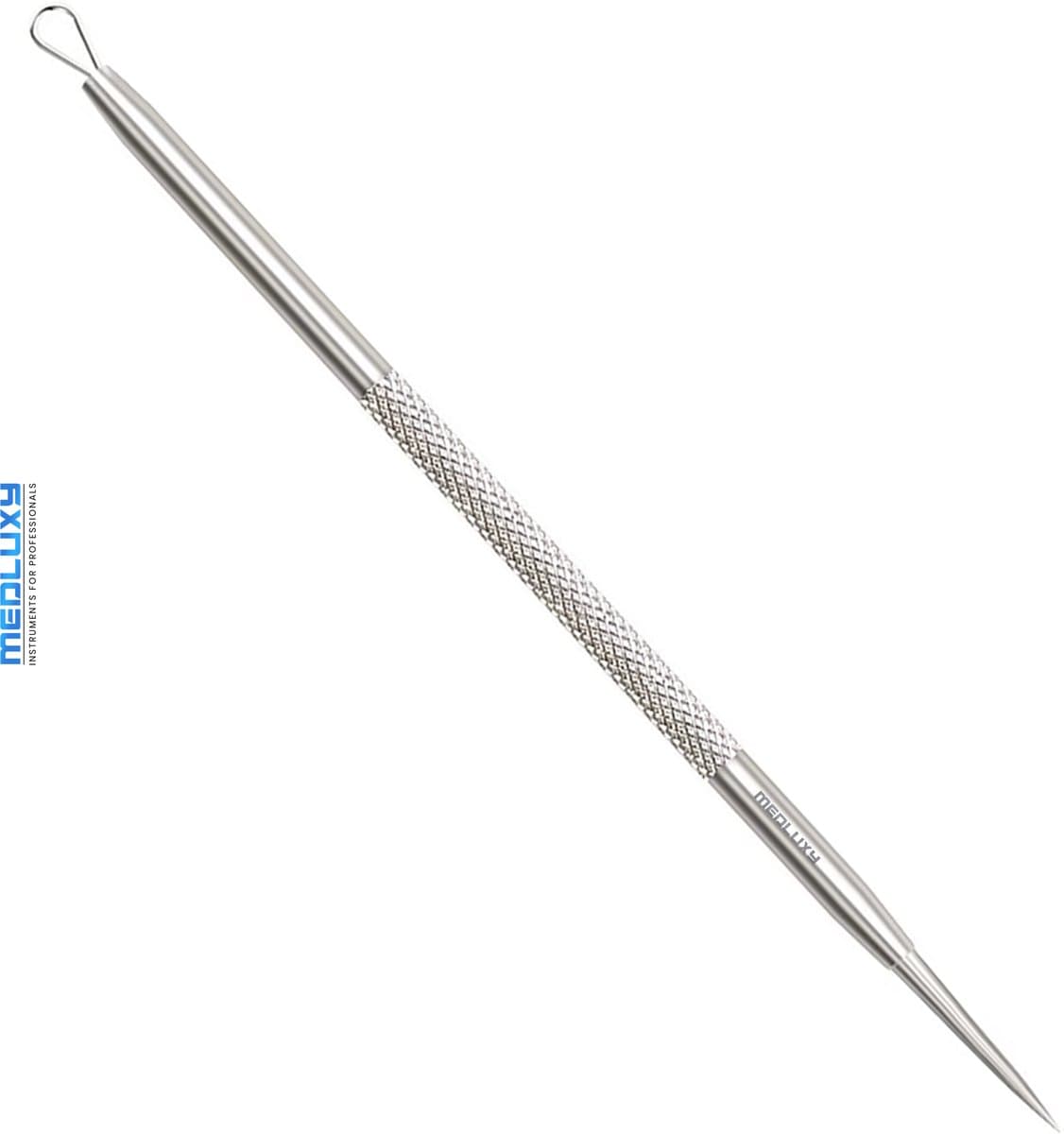 MEDLUXY® - Comedonendrukker met Naald - Dubbelzijdig - Lus en Naald - 13 cm [INOX, RVS, mee-eter verwijderaar, comedonenlepel, black head remover]