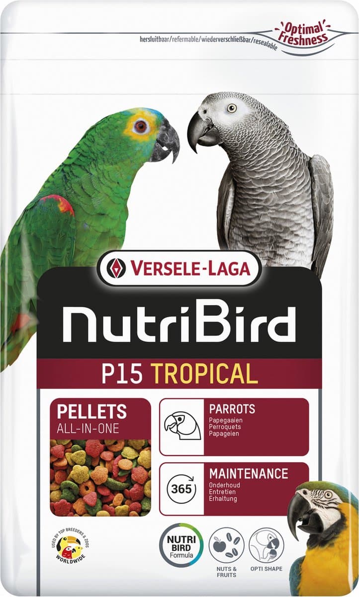 Nutribird P15 Tropical - Onderhoudsvoeder Papegaaien - 1 KG, Pellets met Granen en Vruchten