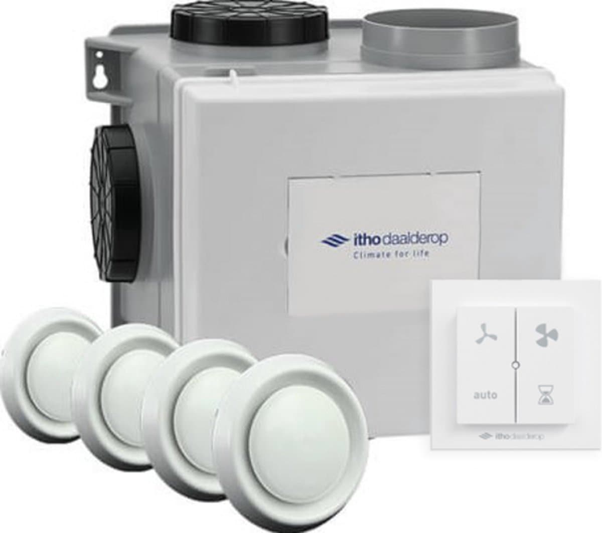 Itho Daalderop CVE-S S CO2 Optima Inside pakket HP 415m3/h + ingebouwde RV vochtsensor en CO2 sensor + 4 ventielen + Auto RFT zender - perilex stekker