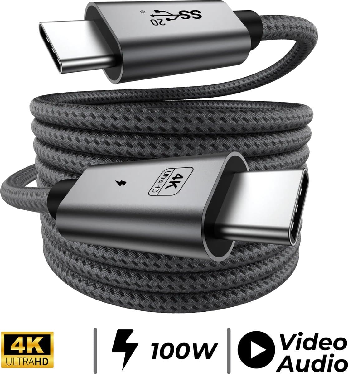 USB-C naar USB-C Kabel - Power Delivery - 4K60Hz Videokabel - 20Gbps Dataoverdracht - 1 meter