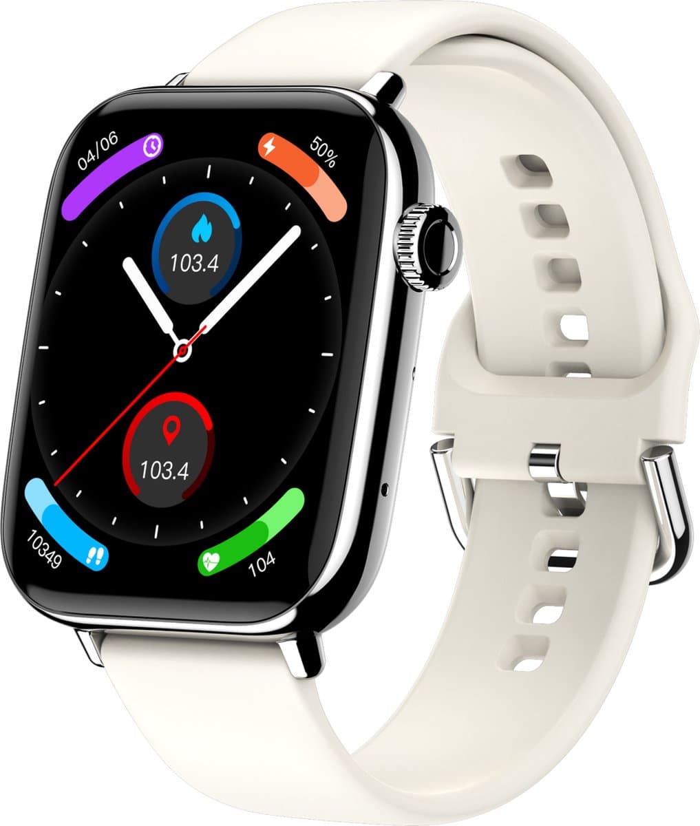Nuvance Smartwatch Heren & Dames met Bluetooth - IP68 Waterdicht - Geschikt voor alle Smartphones - Stappenteller en Hartslagmeter - Wit