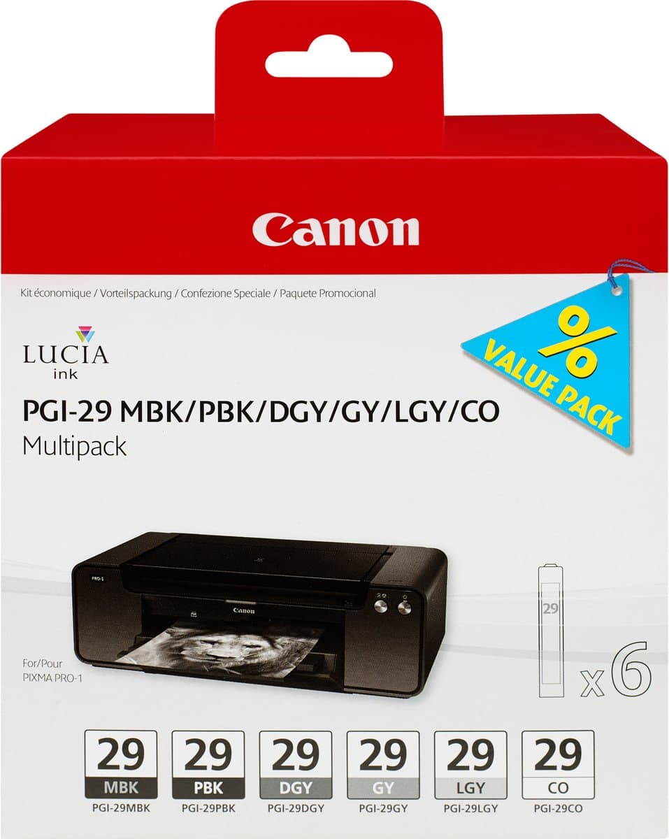 Canon PGI-29 MBK/PBK/DGY/GY/LGY/CO 6-inktcartridge-multiverpakking