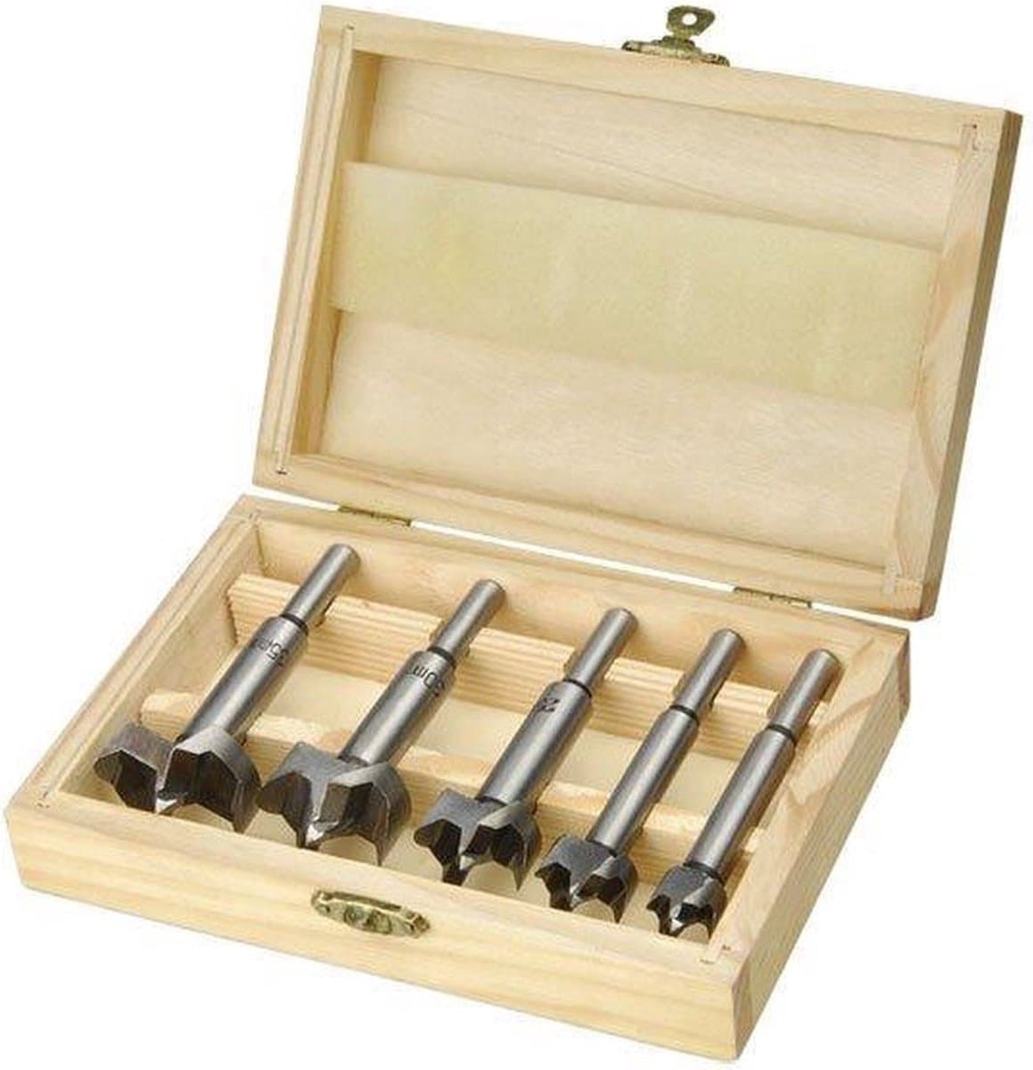 Houten doos boorset toko 5 delig