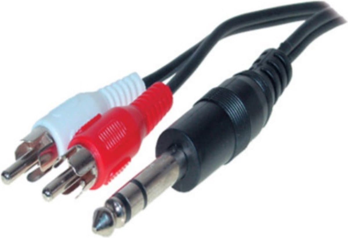 Eenvoudige 6,35mm Jack stereo - Tulp stereo 2RCA kabel - 0,20 meter