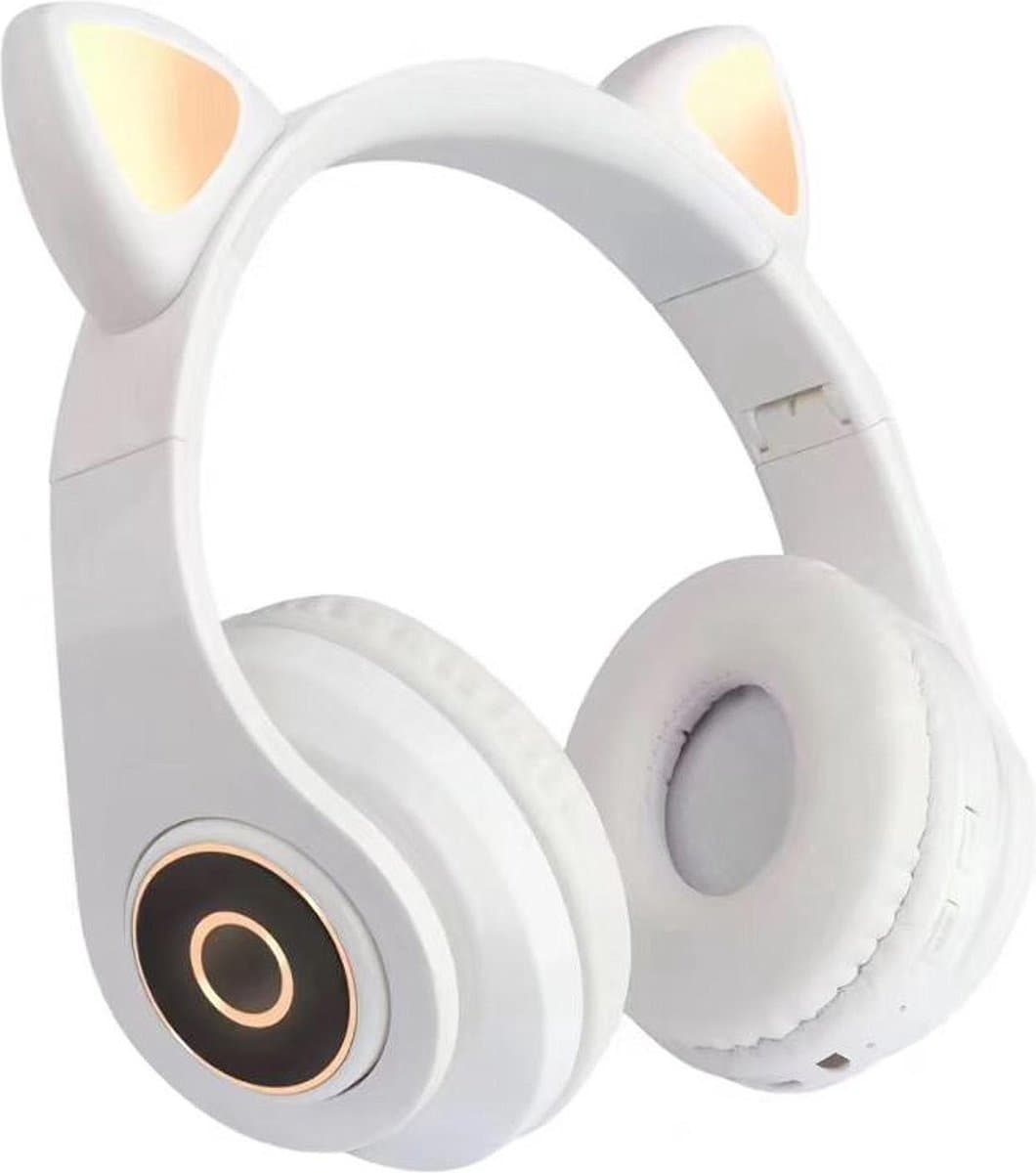 kinder koptelefoon kitty cat wit met led oortjes