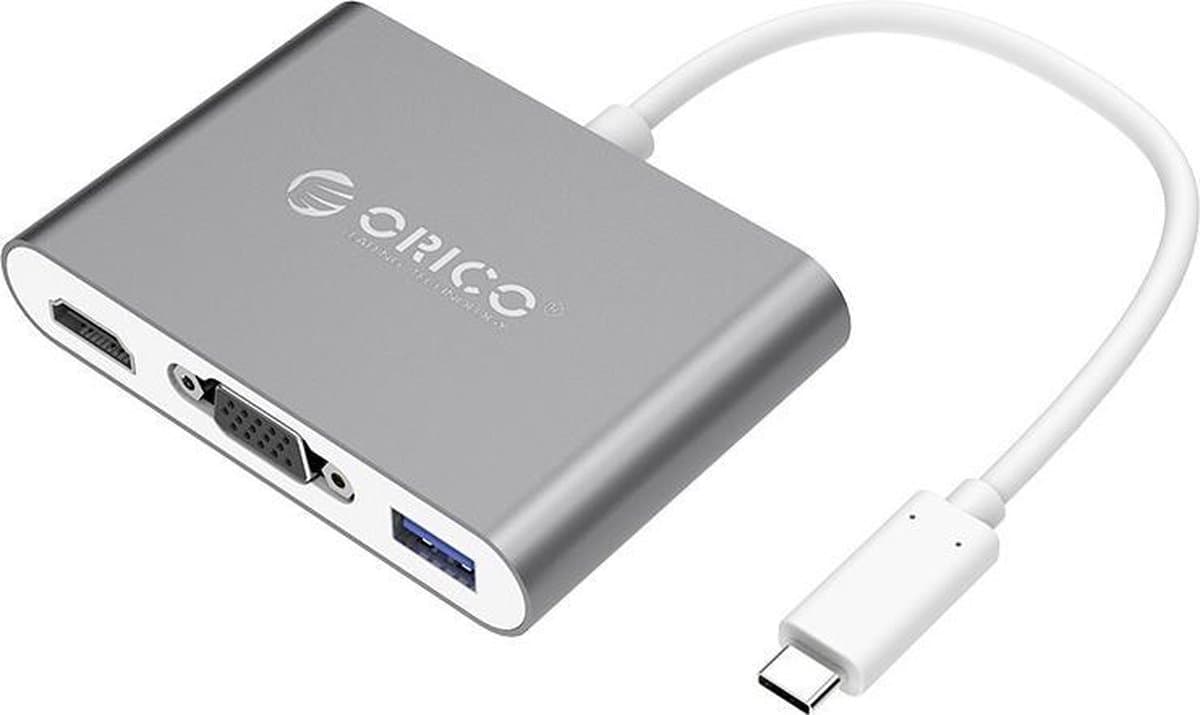 Orico USB-C Hub HDMI, VGA, USB, USB-C PD - Aluminium - Grijs