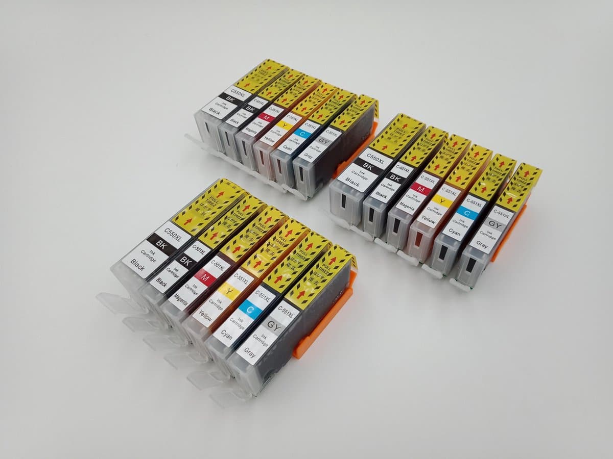 KATRIZ® huismerk inkt voor Canon 3X PGI550XLBK + 3X CLI551XLBK + 3X CLI551XL Cyaan + 3X CLI551XL Magenta + 3X CLI551XL Geel + 3x CLI551Grijs (18stuks)  - Met chip