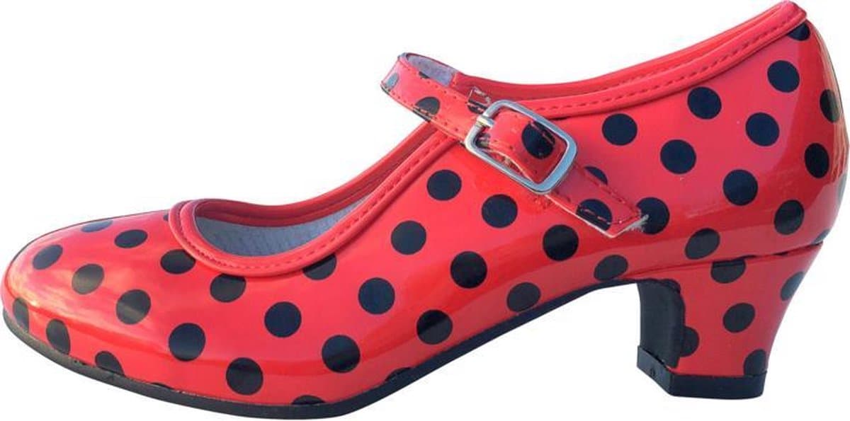 Spaanse schoenen rood zwart glossy maat 41 (binnenmaat 26 cm) bij jurk verkleedkleding dames