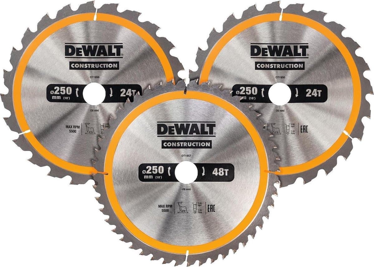 DeWALT DT1963 Cirkelzaagbladen Set 250mm (24T/24T48T 250 x 30mm)