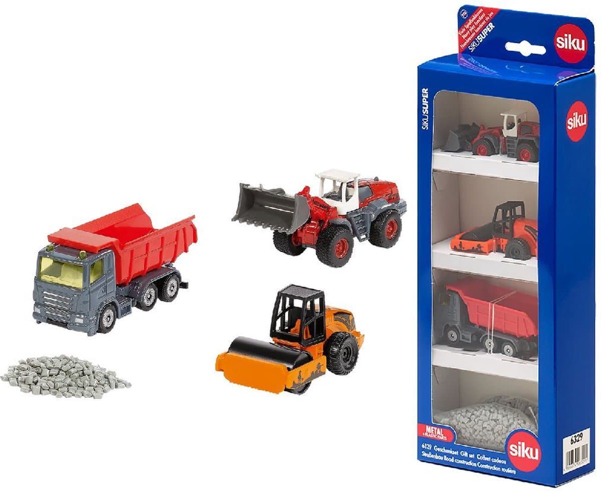 Siku wegconstructieset - vuilniswagen, Liebherr graafmachine&roller, multikleur