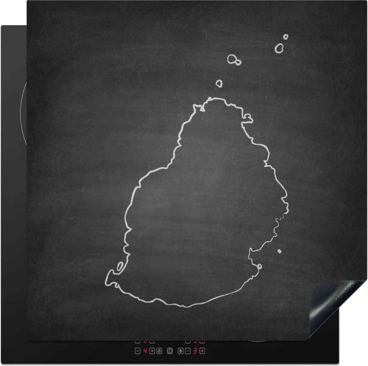 KitchenYeah® Inductie beschermer 78x78 cm - Een illustratie van Mauritius op een schoolbord - Kookplaataccessoires - Afdekplaat voor kookplaat - Inductiebeschermer - Inductiemat - Inductieplaat mat
