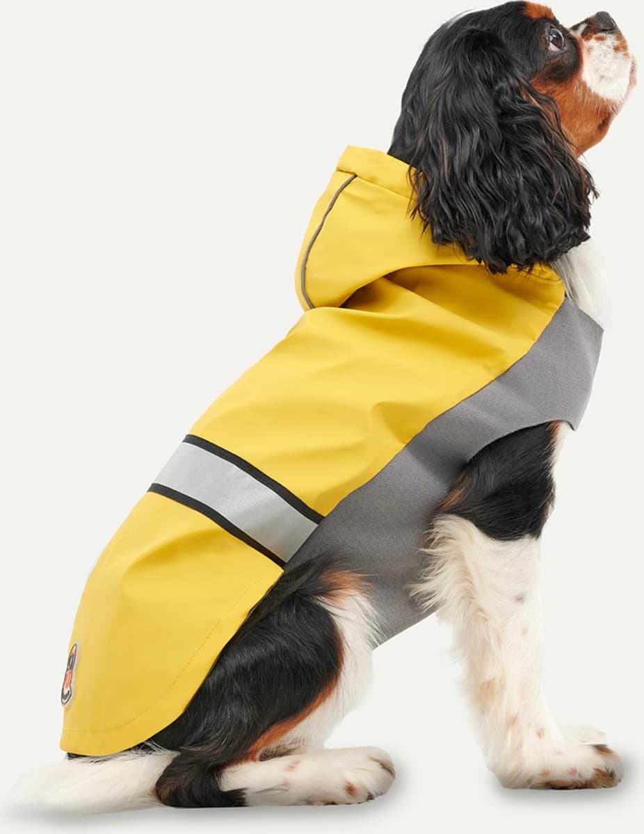 Goo-eez Reflecterende Regenjas met Capuchon Hond - Gepatenteerde Elastomeer Gel - L - Ruglengte 52 cm - Hondenjas - Waterbestendig - Rekbaar - Geel