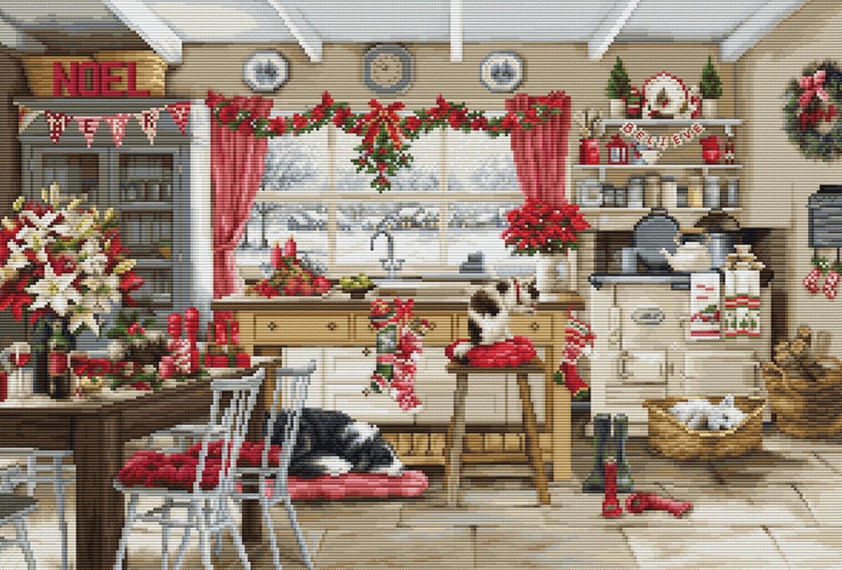 Luca-S Christmas Farmhouse Kitchen borduren (pakket) BU5053