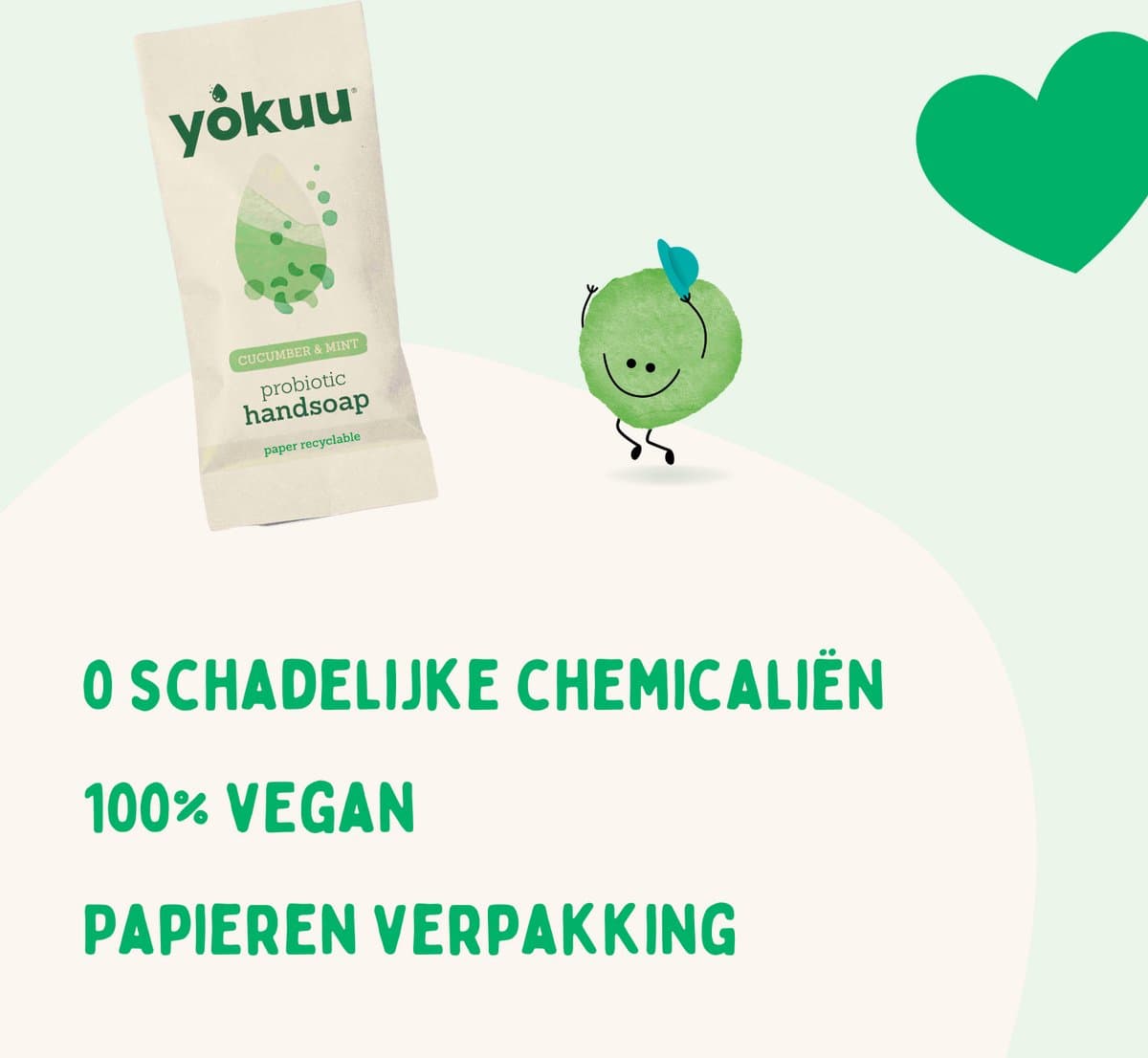 YOKUU Probiotische Vegan Handzeep – Komkommer & Munt – Navulling met 3 Parels – Schuimende Waterloze Zeep