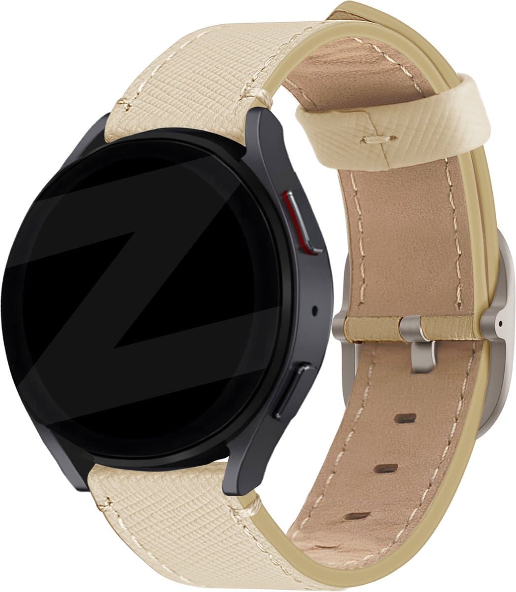 Bandz universeel 22mm lederen band 'Deluxe' geschikt voor Samsung Galaxy Watch 3 45mm / Watch 1 46mm / Gear S3 - Polar Vantage M / Grit X - Huawei Watch GT 1/2/3/4 46mm / GT 5 & 5 Pro (46mm) / GT 2 Pro - Leren bandje gespsluiting - kaki