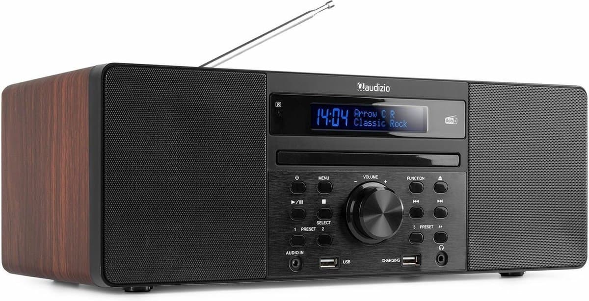 DAB radio met CD speler, Bluetooth, USB mp3 speler en radio - Stereo - Hout - Audizio Prato