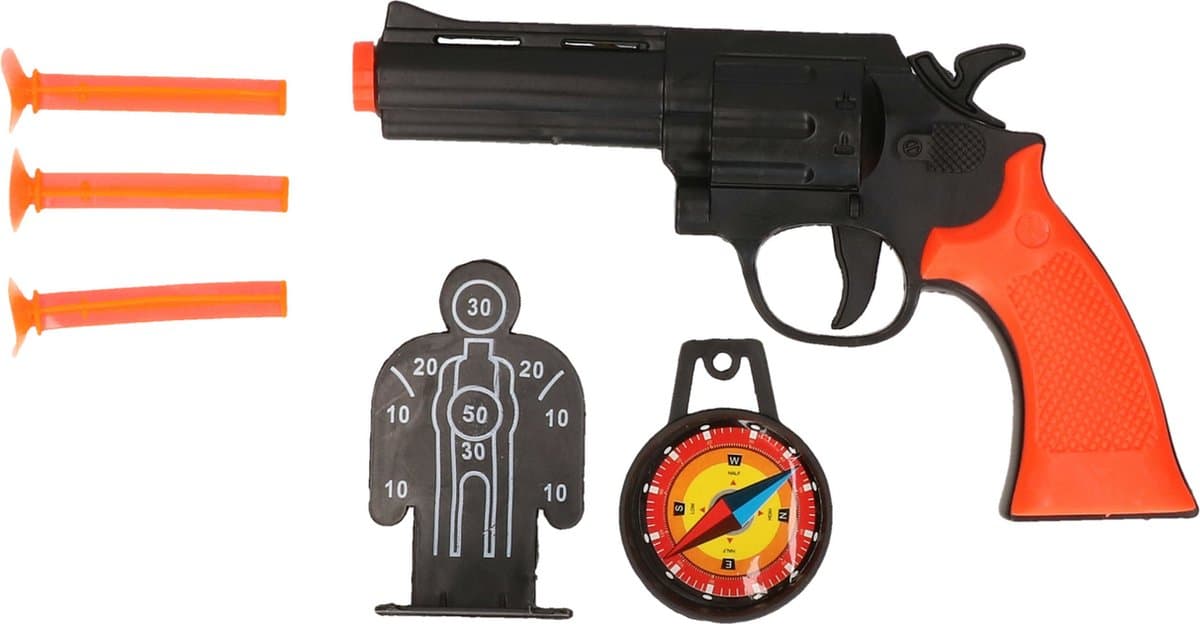 Jonotoys Politie speelgoed pistool en accessoires - kinderen - verkleed rollenspel - plastic - 15 cm