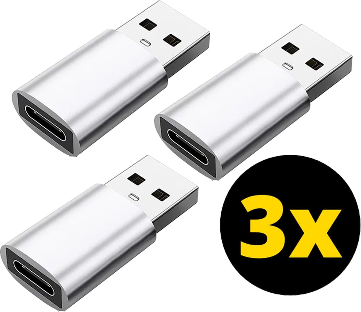 ThunderGold 3x USB naar USB C Adapter - USB C naar USB Adapter - USB A naar USB C Converter - USB A naar USB C Female - Zilver