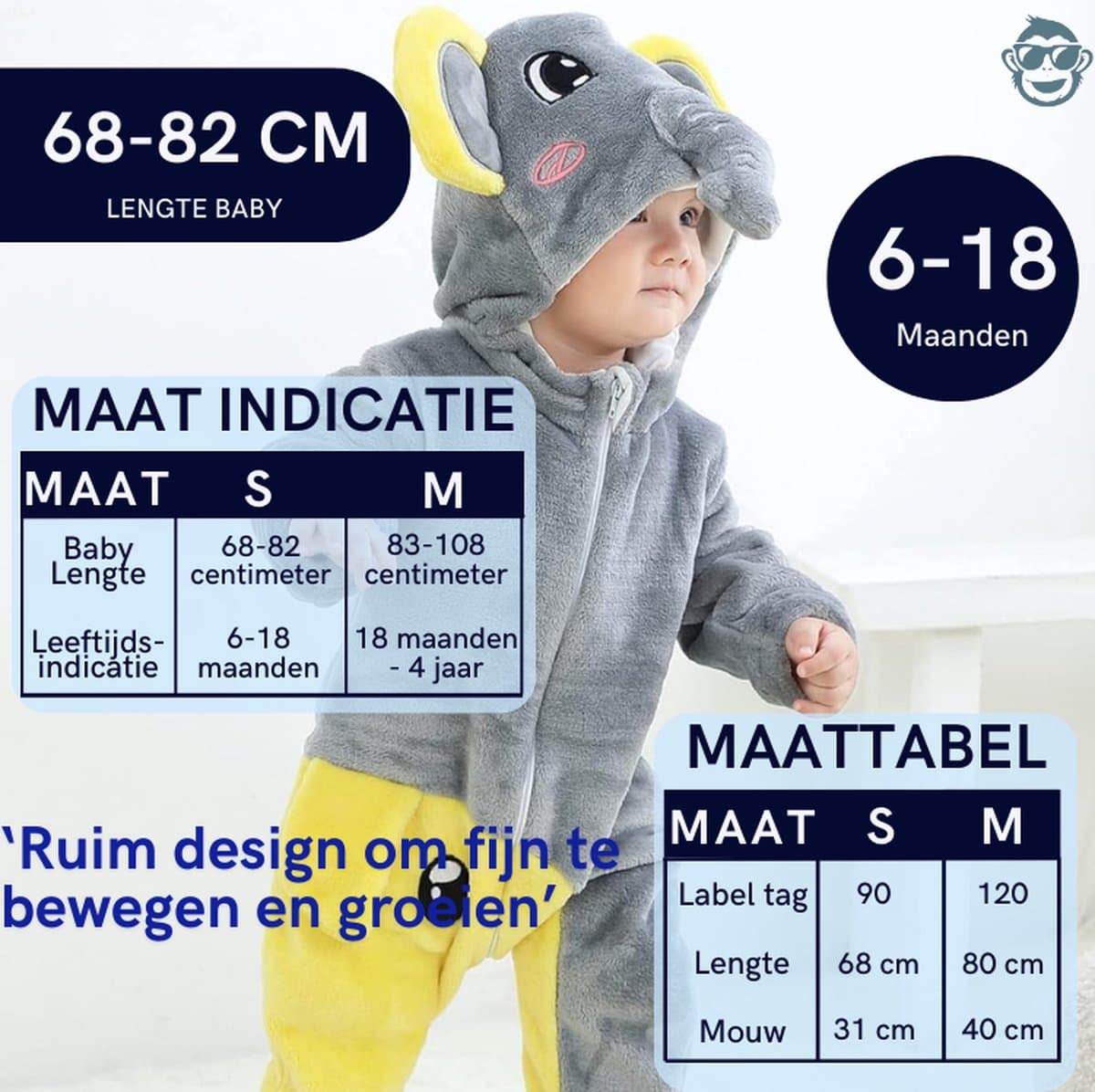 BoefieBoef Dieren Baby Onesie Peuter Pyjama Kinderen 2-4 jaar– Olifant – Verkleedkleding met Luierrits – Kerst Carnaval Dierenpak - , Kraamcadeau- Zacht Flanel - Romper - Boxpak - Jongens - Meisjes - Kruippak - Winterpak - grijs - elephant