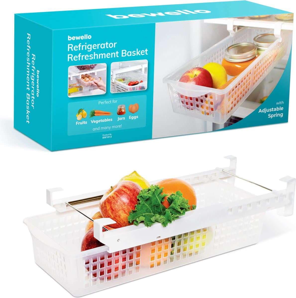 Bewello - Fruitmand Koelkast Organizer Hangend - 41 x 16 x 9,5 cm - Lade Uittrekbaar- Koelkastopbergdoos - Koelkastmanden voor groenten of fruit - voor Koelkast - Kasten - Voorraadkast