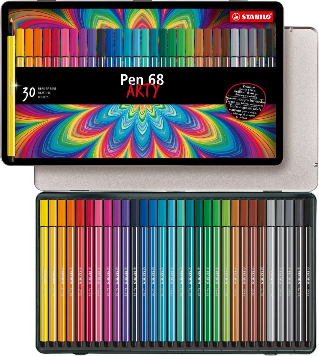 STABILO Pen 68 - Premium Viltstift - Metalen Etui Met 30 Kleuren