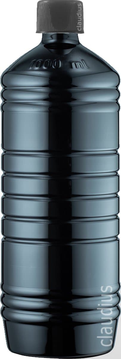 Lege Plastic Fles 1 liter PET zwart - met zwarte ribbel dop - set van 10 stuks - Navulbaar - Leeg
