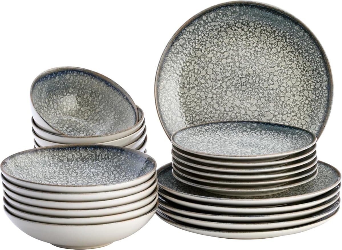 DailySupplies® Serviesset - Bordenset 6 Persoons - Chique Bordenset - Porselein - Grijs