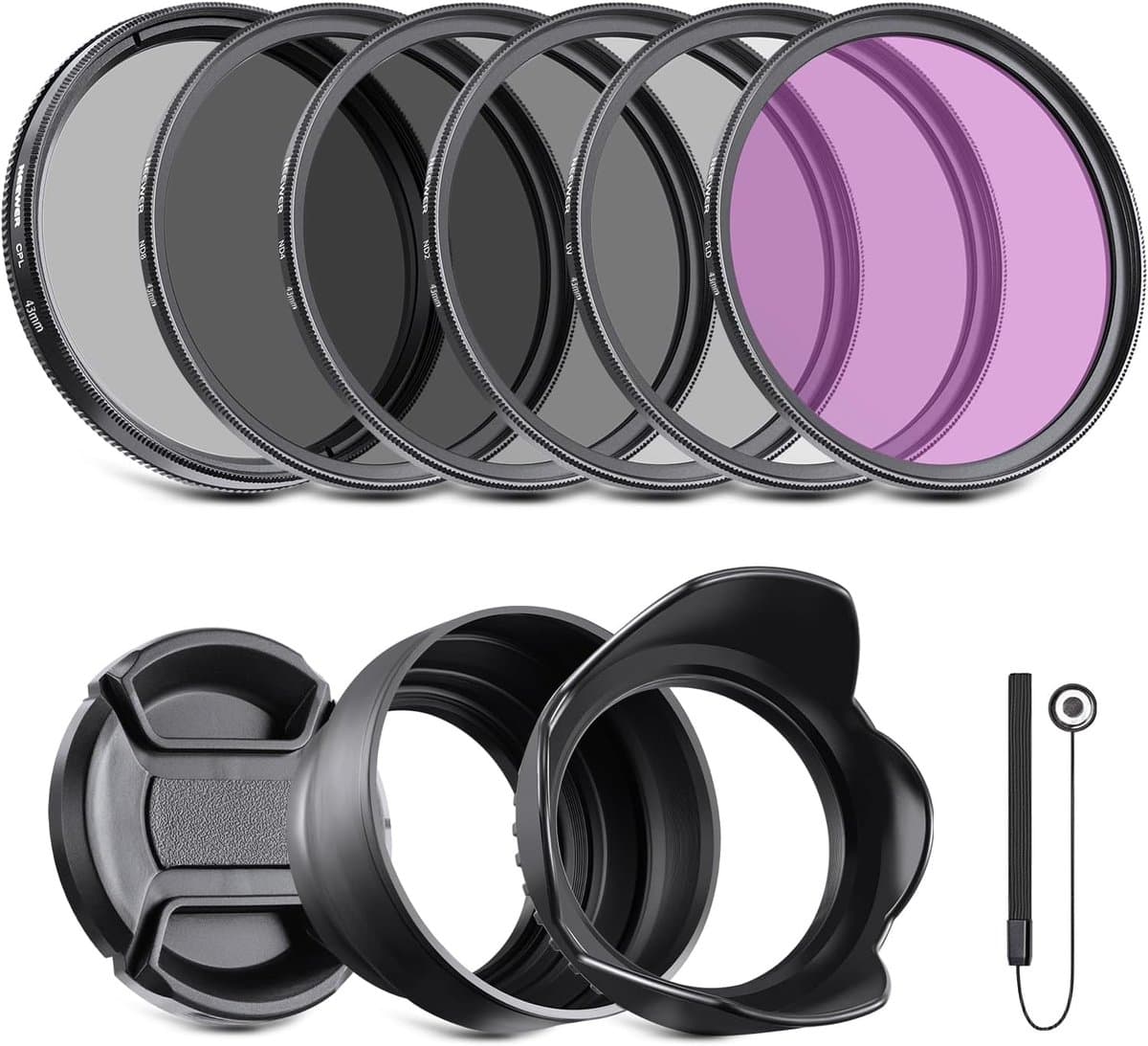 43mm ND Filter Set en Lens Accessoires - Filter Set ND2 ND4 ND8 UV FLD CPL (Circulair Polarisatie) met Lensdop - Professionele Fotografie Accessoires