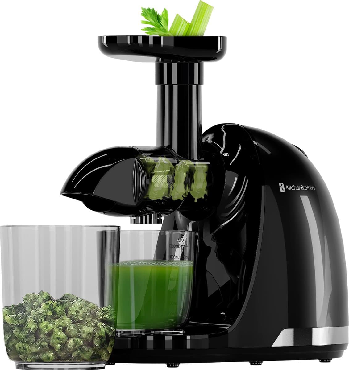 KitchenBrothers Slowjuicer - PFAS-Vrij - Juicer - Sapcentrifuge - Groenten en Fruitpers - 700ml - Met Pulpreservoir - Juice Maker - Zwart