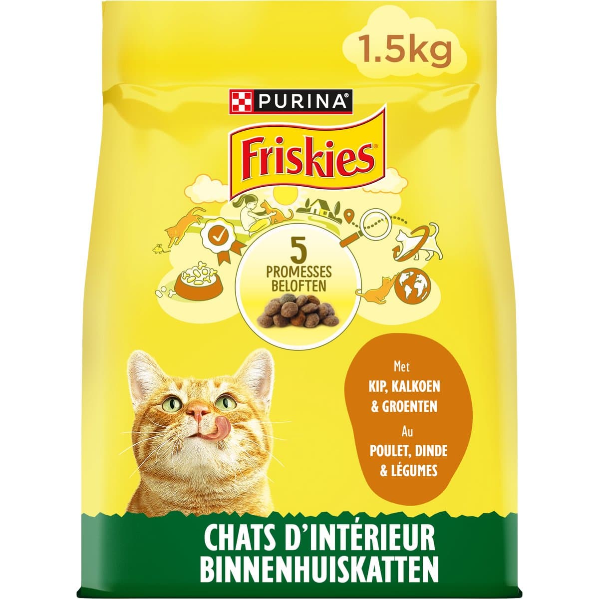 FRISKIES CAT 1,5KG BINNENHUISKATTEN MET KALKOEN & KIP EN GROENTEN