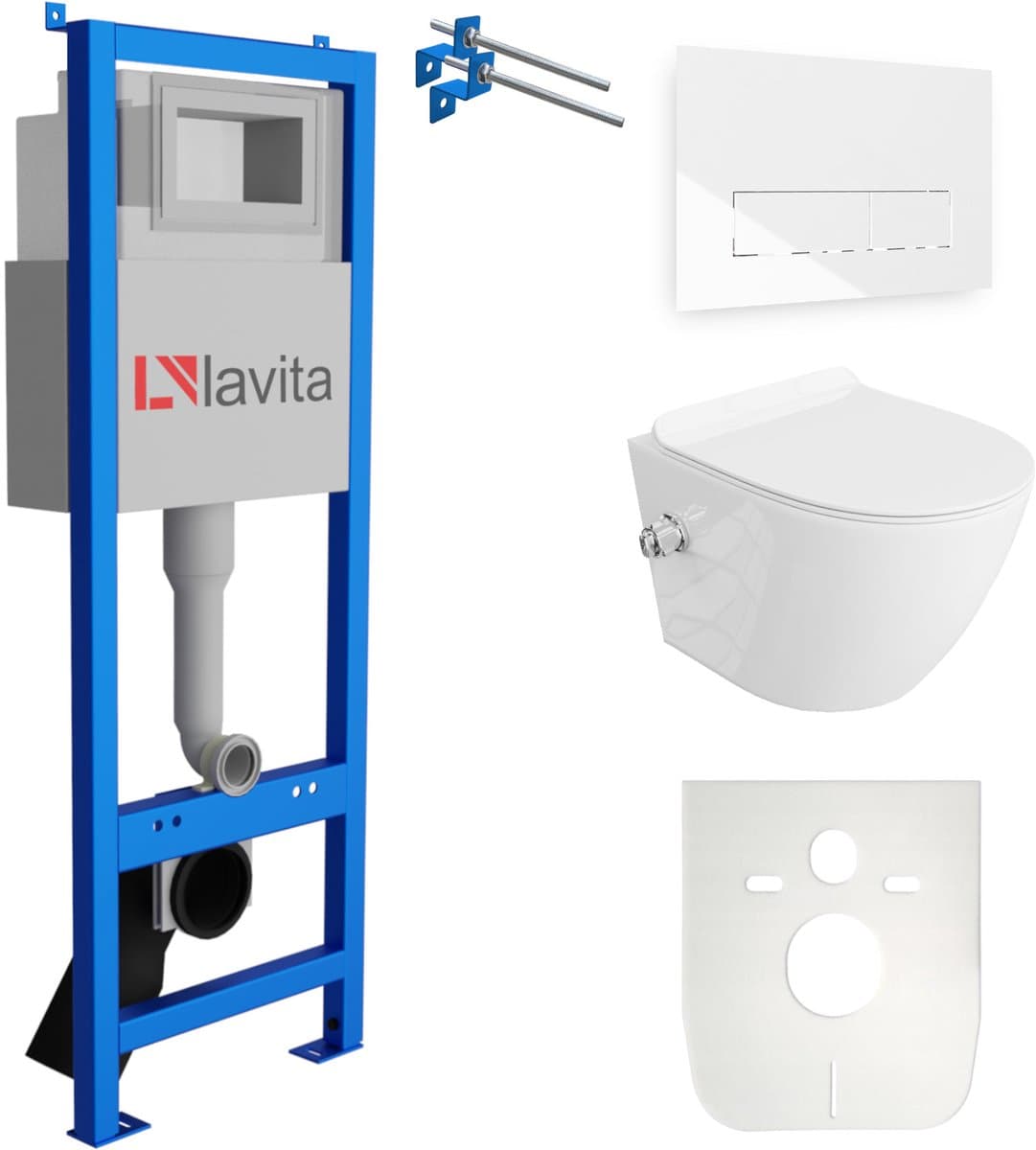 LAVITA® Inbouwreservoir Complete Toiletset LAV 101 - Inbouw WC Hangtoilet Wandcloset SALTO Wit Hoogglans - Bedieningsplaat 200.3.1 Wit - Voorwandelement voor toilet 40cm - Installatiesysteem
