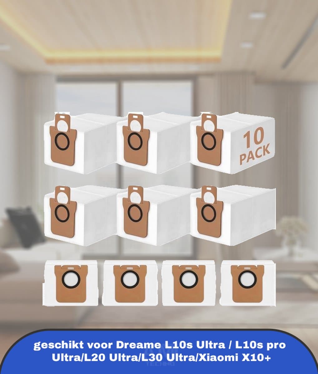 10 stuks stofzakken accessoires voor Dreame L10s Ultra / L10s pro Ultra/L20 Ultra/L30 Ultra/Xiaomi X10+, stofzuigerzakken, accessoireset, reserveonderdelen, 3L grote capaciteit