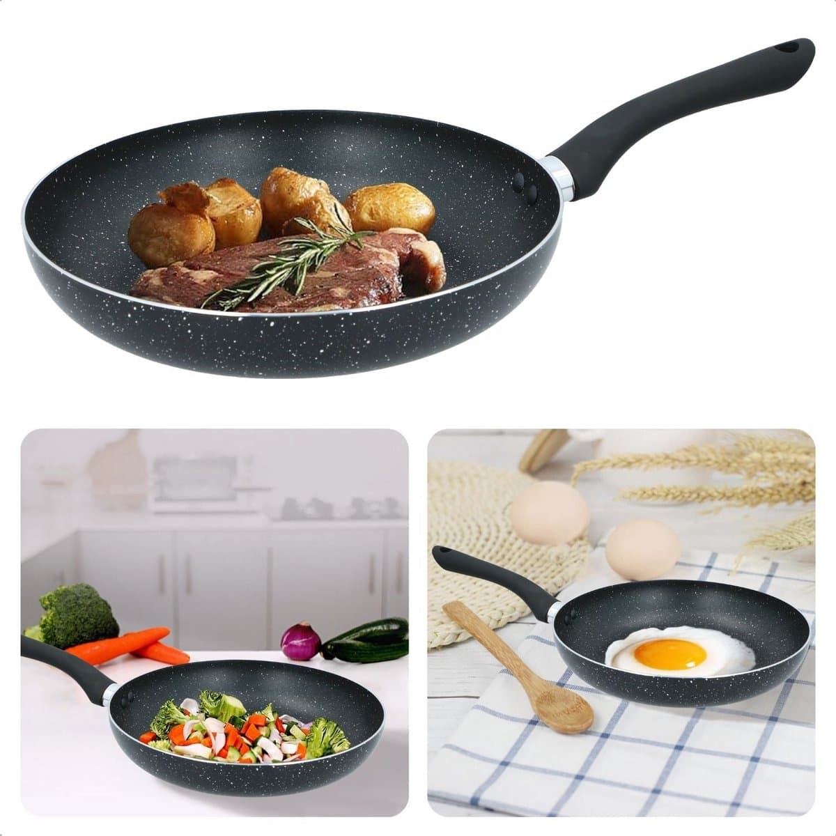 Cheqo Koekenpan 28cm - Soft Touch Handgreep - Gelijkmatige Warmteverdeling - Pannen - Bakpan - Lange Levensduur - Aluminium - Voor Alle Warmtebronnen