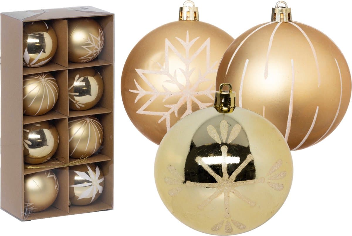 Feeric lights and christmas kerstballen - 8x - 8 cm - kunststof - goud
