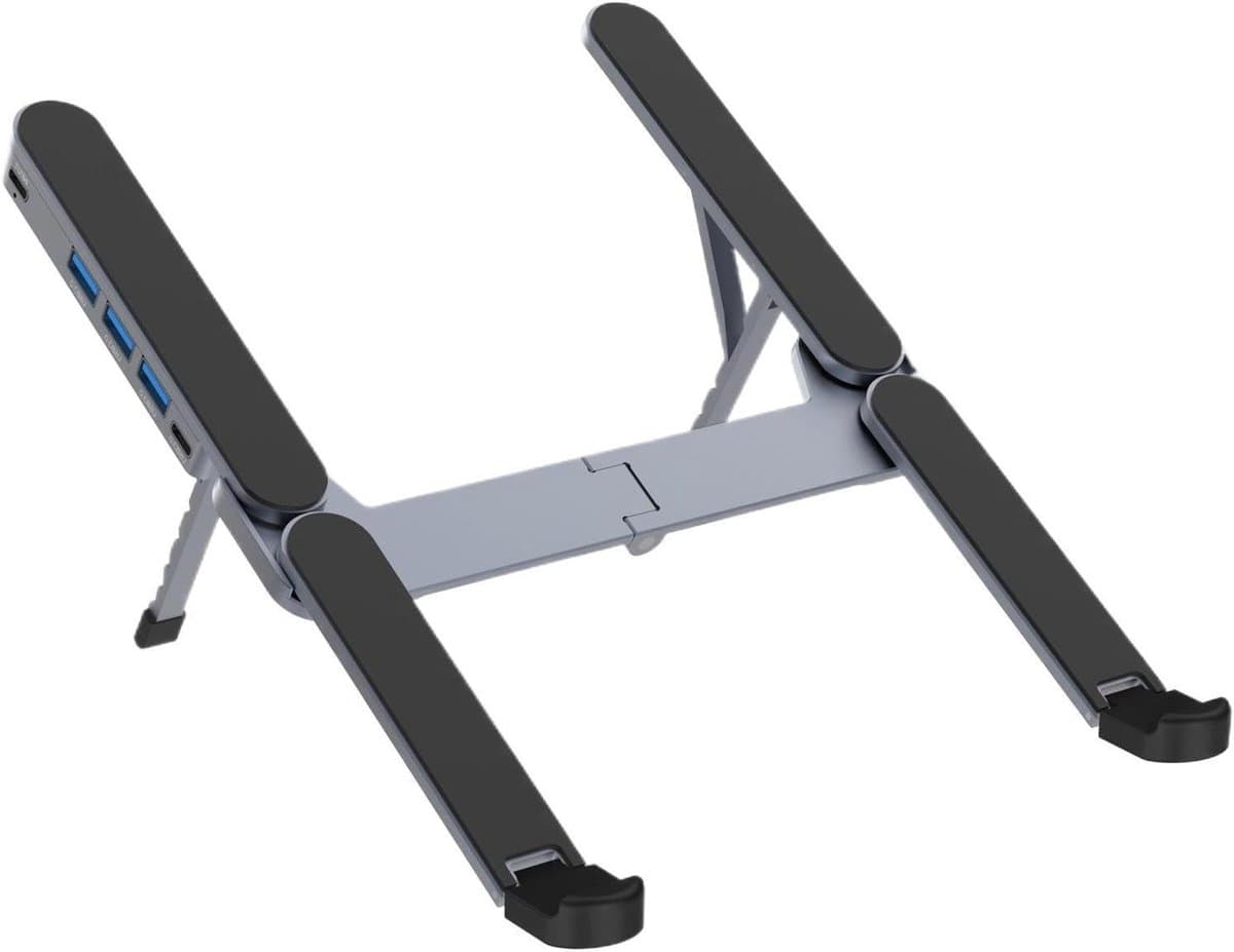 Laptopstandaard Dockingstation - Tablethouder USB-hub - Verbeterde Productiviteit - Geventileerde Aluminium Basis - 193 x 49 x 29 cm - Zwart