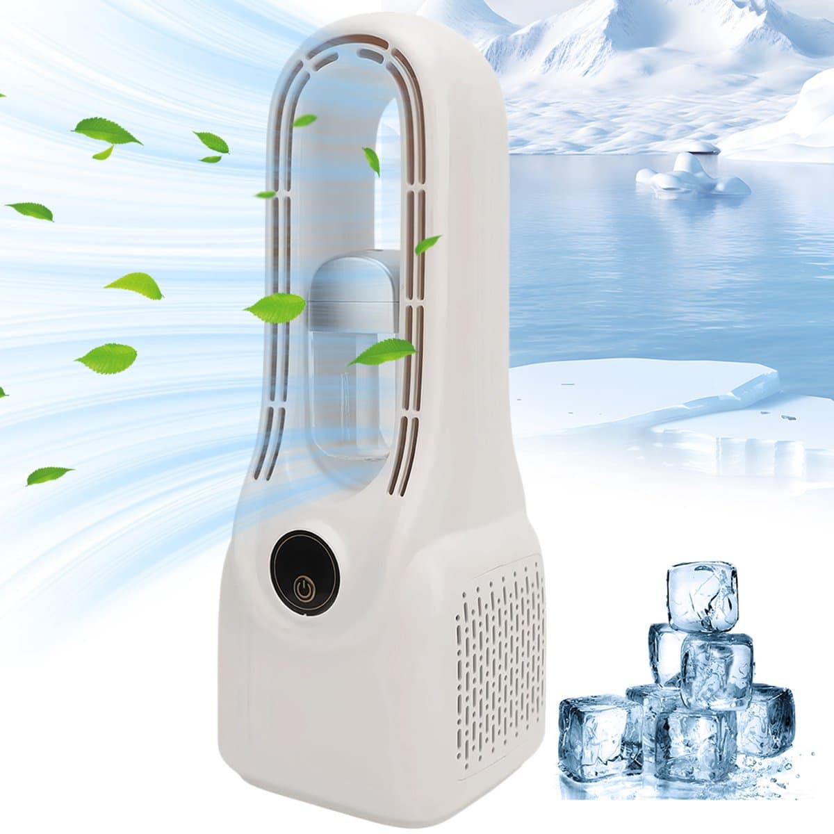 Bladloze Ventilator - Ventilator Staand - Bladeless Ventilator - Stille Ventilator - 6 Snelheden - Spray Luchtbevochtiger - Nachtlampje met Veranderende Kleuren - Wit