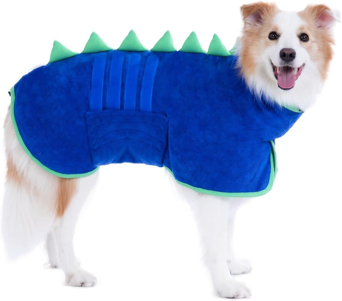 Verstelbare microvezel hondenbadjas met dinosaurushoorn, extra absorberend, snel drogend, ideaal voor middelgrote en grote honden, comfortabele hondenkleding