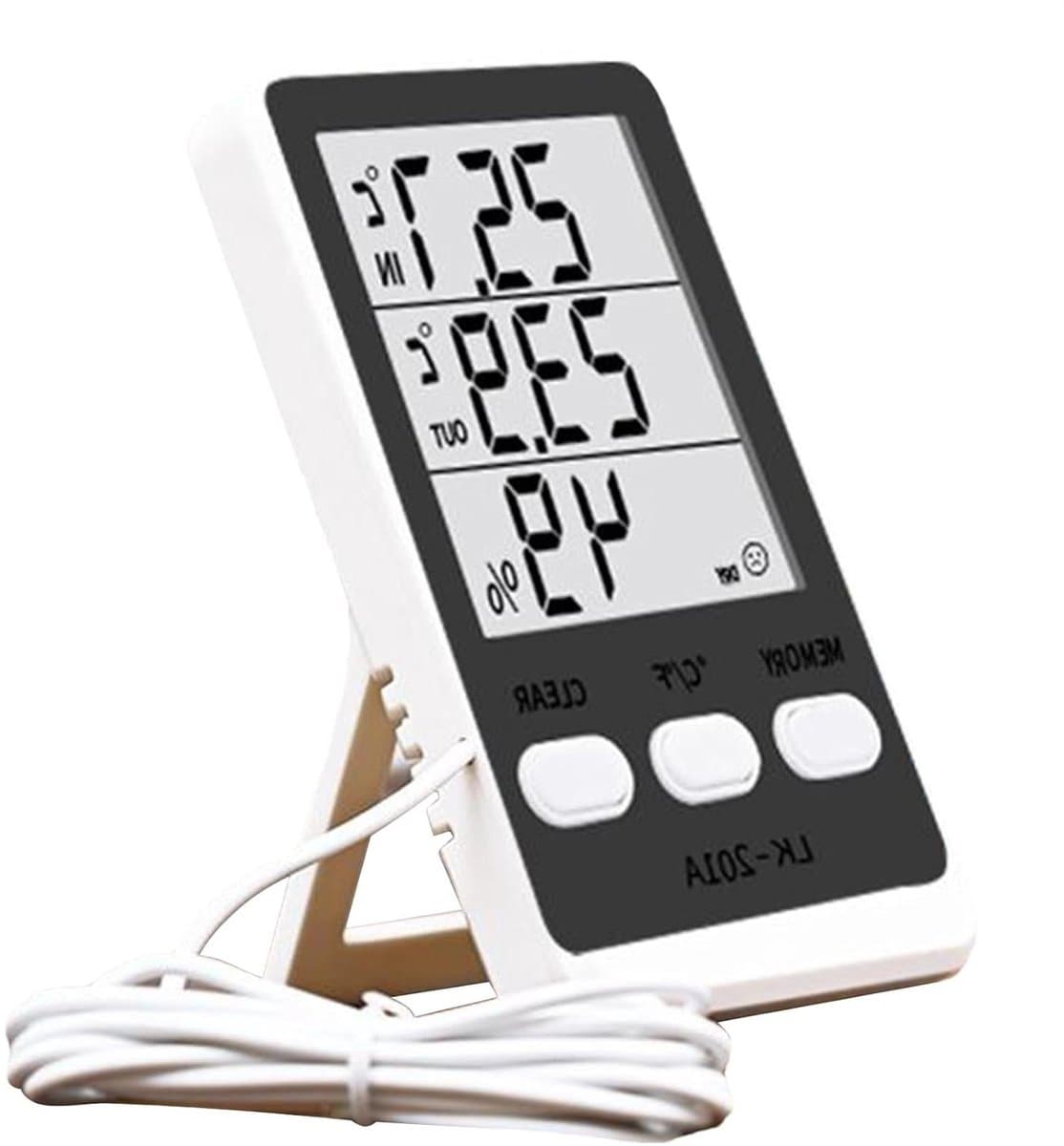Koelkastthermometer Hygrometer - Temperatuurmeter Vochtigheid - Voedsel Veiligheid - Dubbele Sonde Waterdicht - 12.5 cm Lengte - Zwart