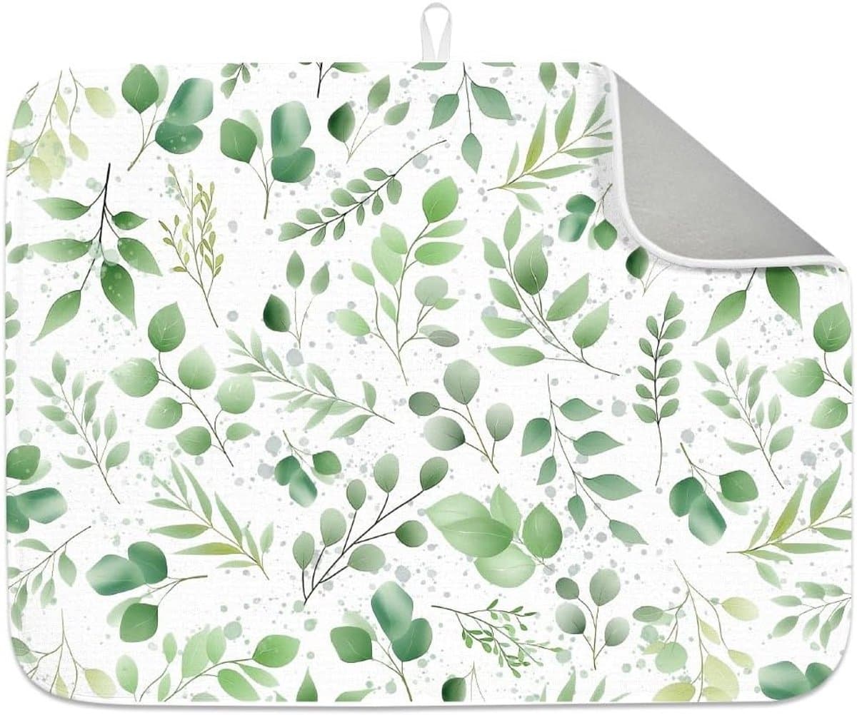 Groene Blad Afwasmat voor Aanrecht 45 x 50 cm - Absorberende, Hittebestendige Keukenmat voor Koffiebar, Gootsteen en Koelkast
