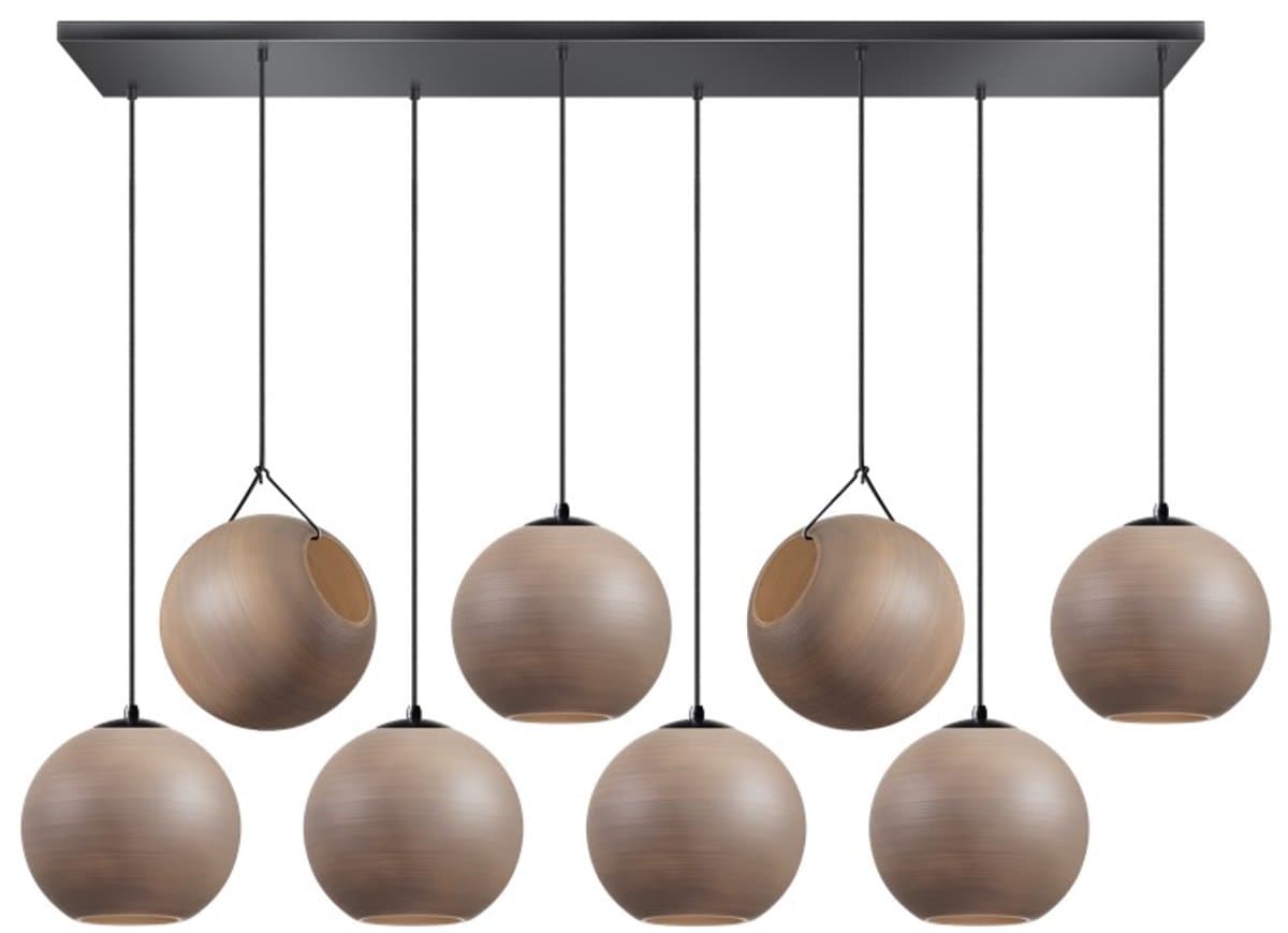 ETH Orb balk hanglamp 6x E27 Taupe glas 2x20+25cm+30cm glas / zwart 130x30cm (BESTAAT UIT 2 DOZEN)