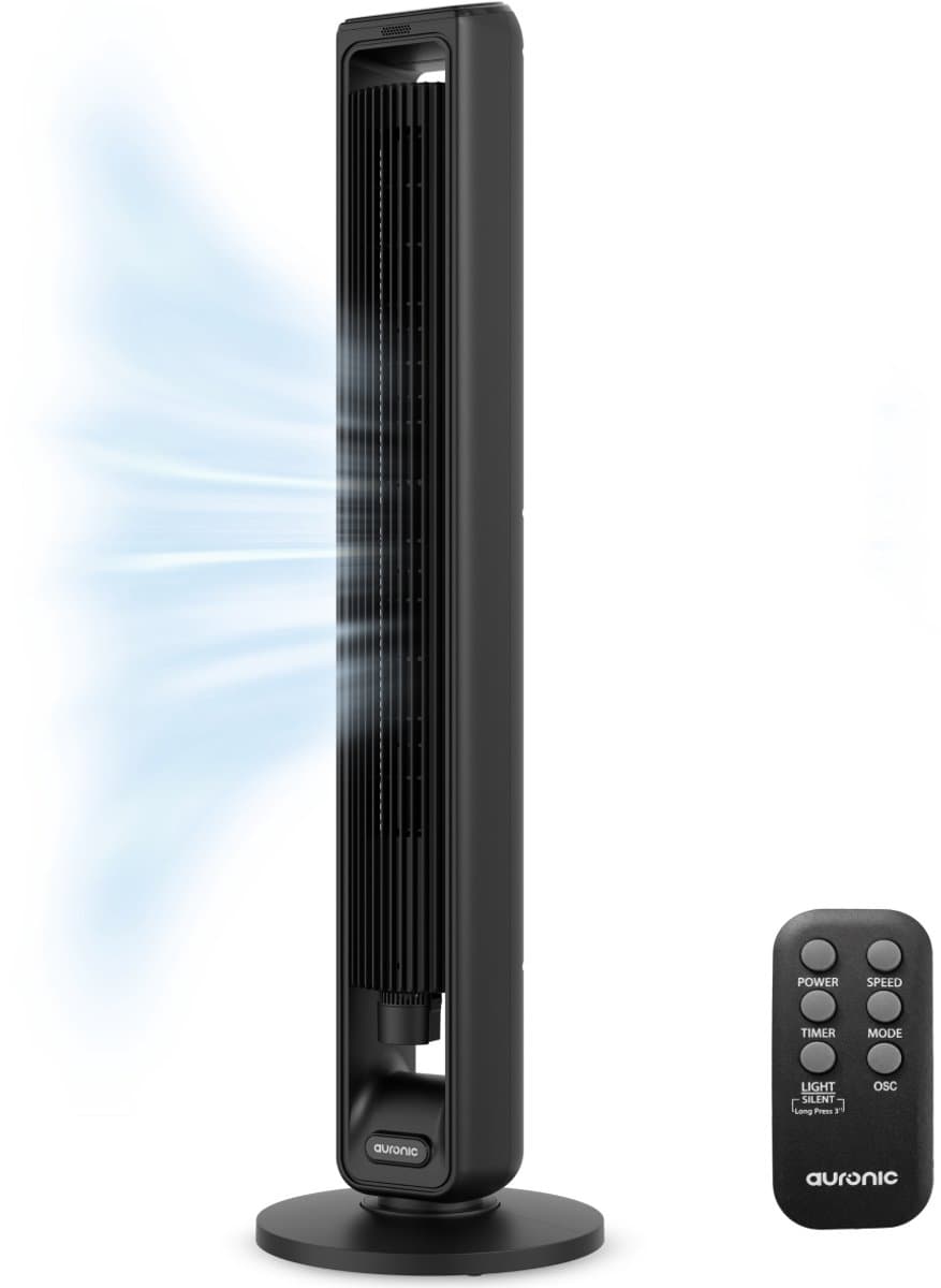 Auronic Torenventilator - Staande Ventilator met Afstandsbediening - Vloerventilator - Timer - Kolomventilator - Fan - 55W - 45dB - 118cm - Zwart