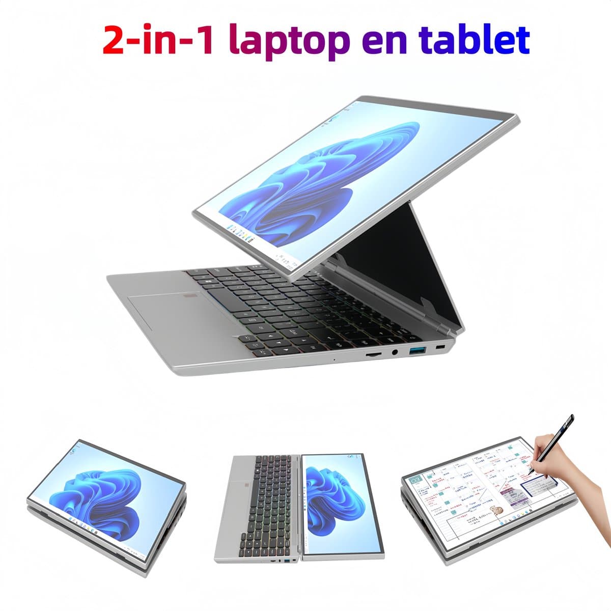 14" Touchscreen Laptop, Intel N5105, 16GB RAM, 1TB SSD, RGB Regenboog Backlit Toetsenbord met Ronde Toetsen, Vingerafdruksensor, 180° Klapbaar, Ingebouwde Stand, IPS 1920x1200, 92% Schermrandloos – Windows 11
