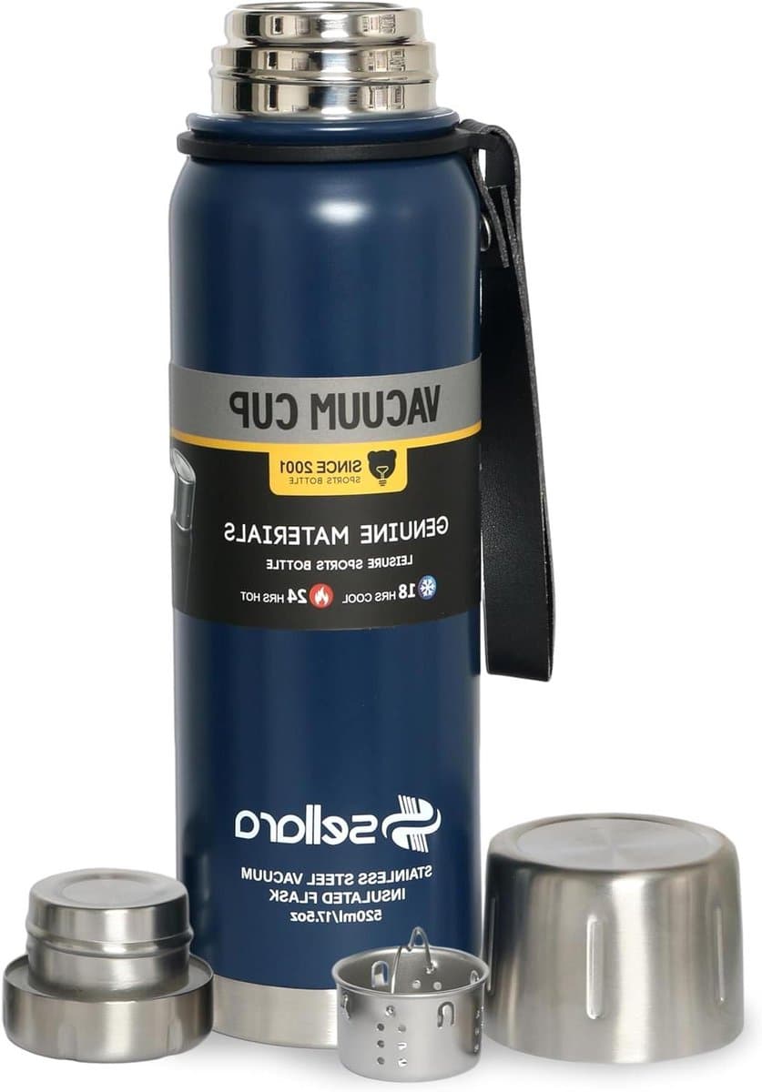 Thermofles RVS - Isolatiefles Drankfles - Dranken Warm Houden - Dubbelwandig Vacuüm Isolatie - 520 ml - Donkerblauw