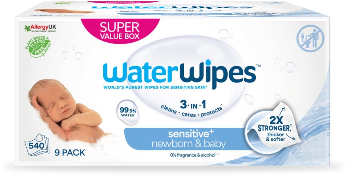 WaterWipes Baby Billendoekjes - 2 x 9x60 = 540 stuks - Voordeelverpakking